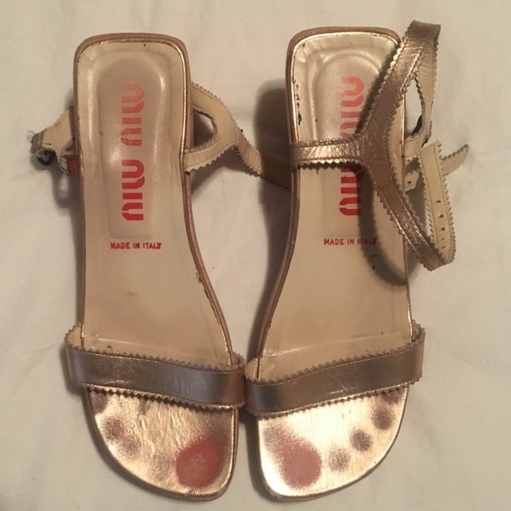 Miu Miu Strappy Pink Metallic Wood Wedge